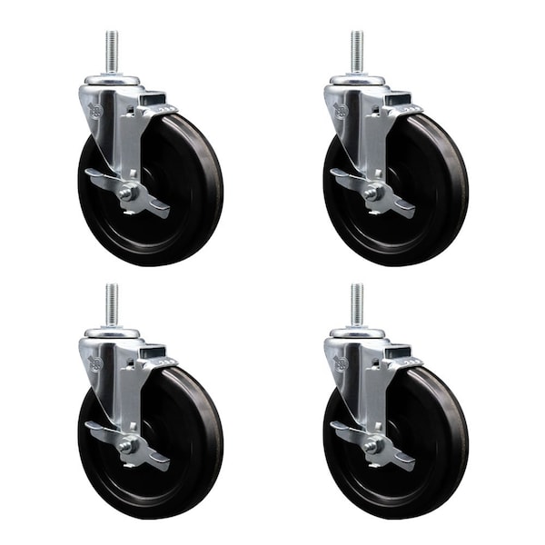 6 Inch Phenolic Wheel Swivel 58 Inch Threaded Stem Caster Set with Brake SCC